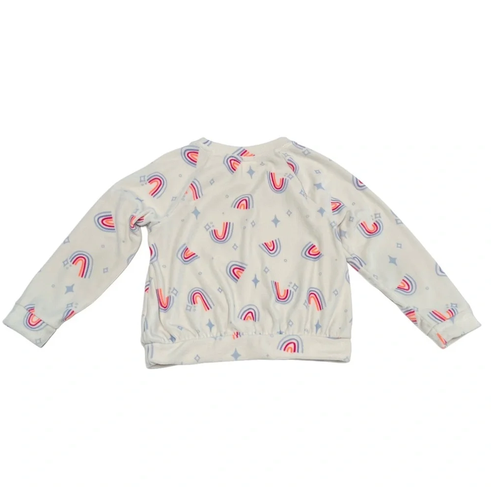 Cat & Jack Kids Fleece Sweatshirt Off White with Rainbows & Stars | Girls 5T - Picture 2 of 3